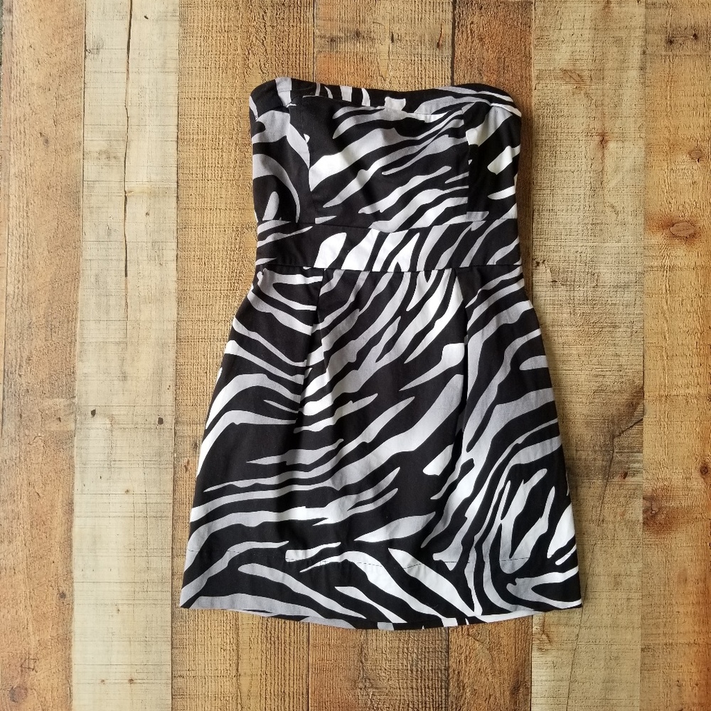 Guess Zebra Print Strapless Bodycon Mini Dress